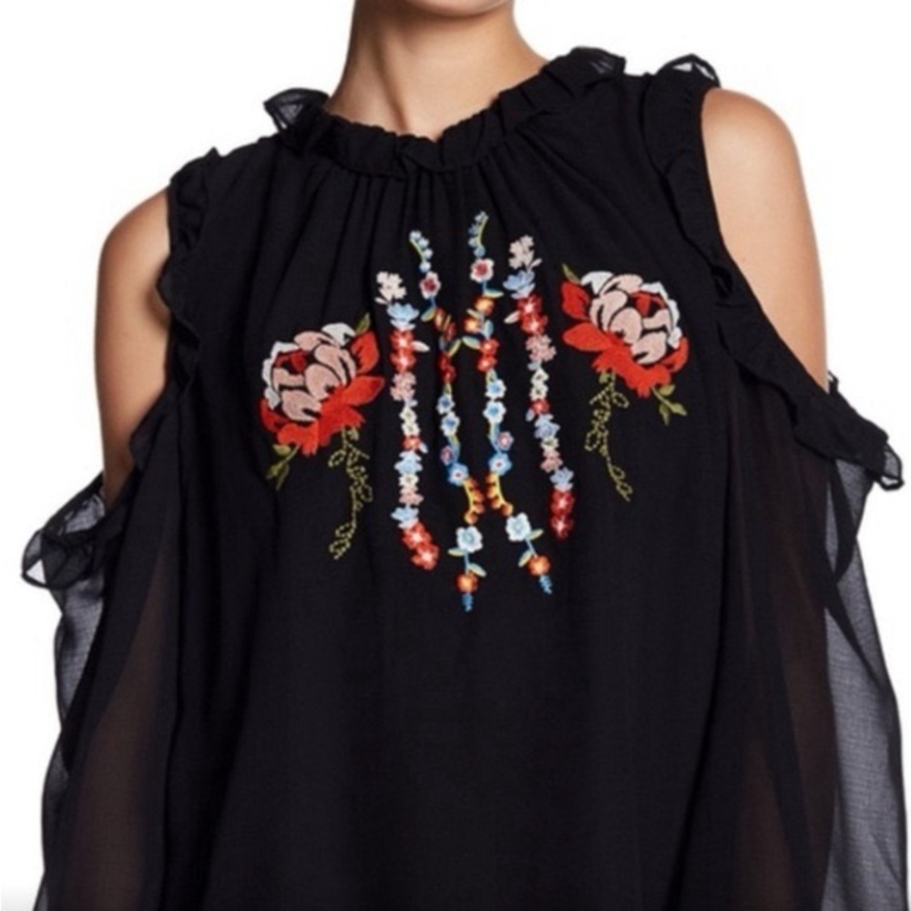 Blu Pepper Black Ruffled Bib Collar Blouse